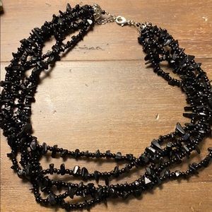 Layered black stone statement necklace